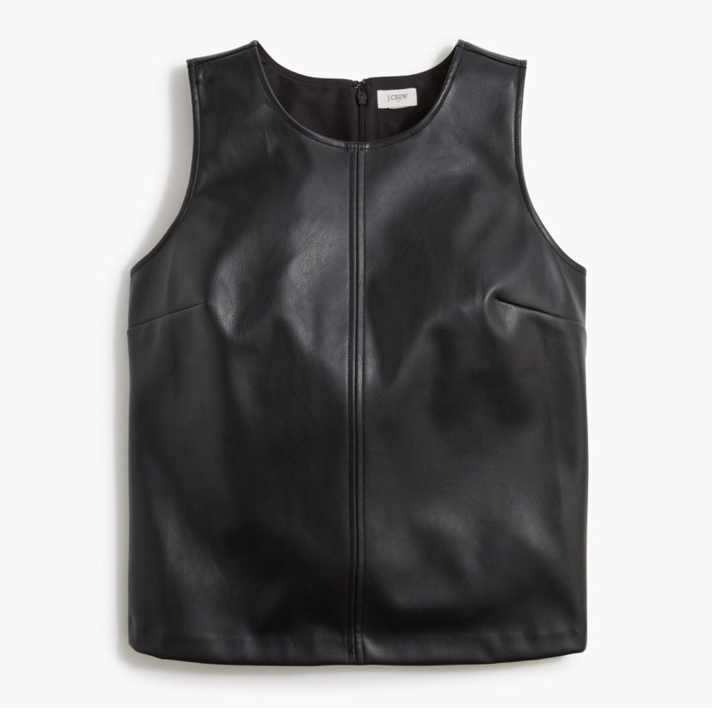 J CREW Black Faux Leather Sleeveless Top Shell Size Small
